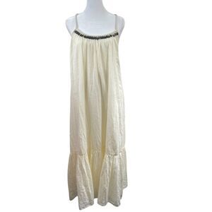 Zara Sun Dress Sz S Ivory Gauzy Tiered Coin Embellished Maxi Boho Gypsy Wedding
